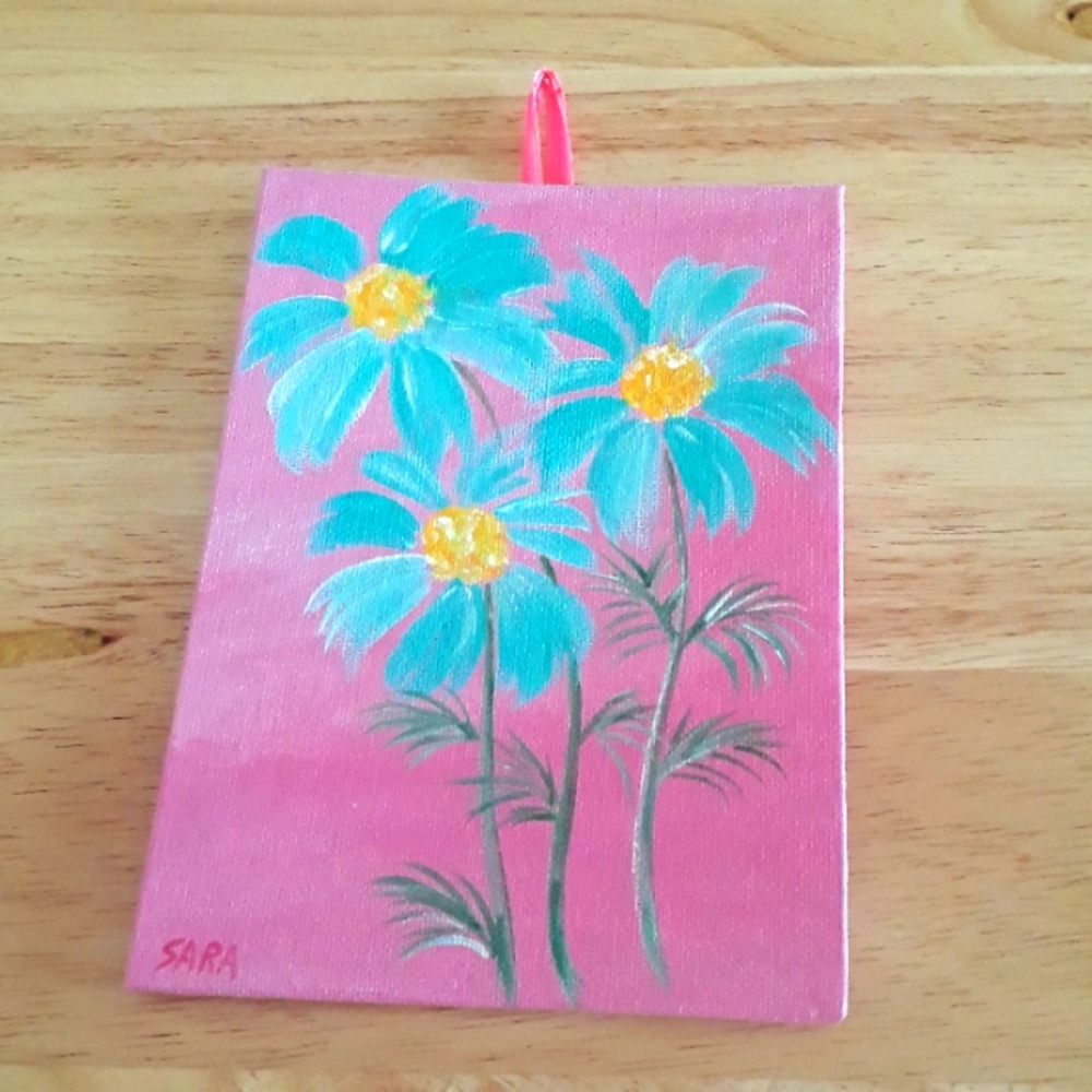 Hand painted flowers on a canvas 5 x 7 inches